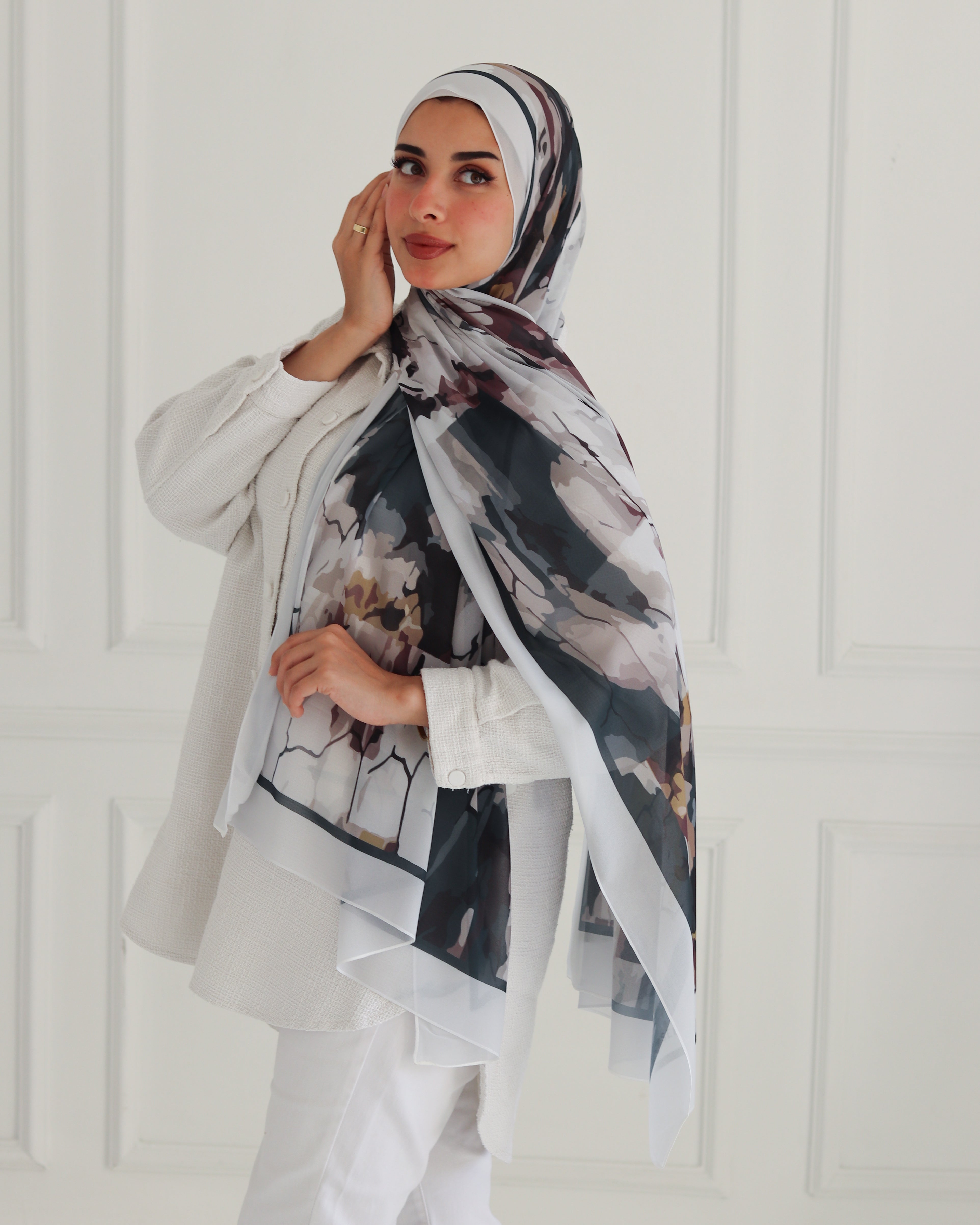 Serene Sunset Printed Chiffon Scarf