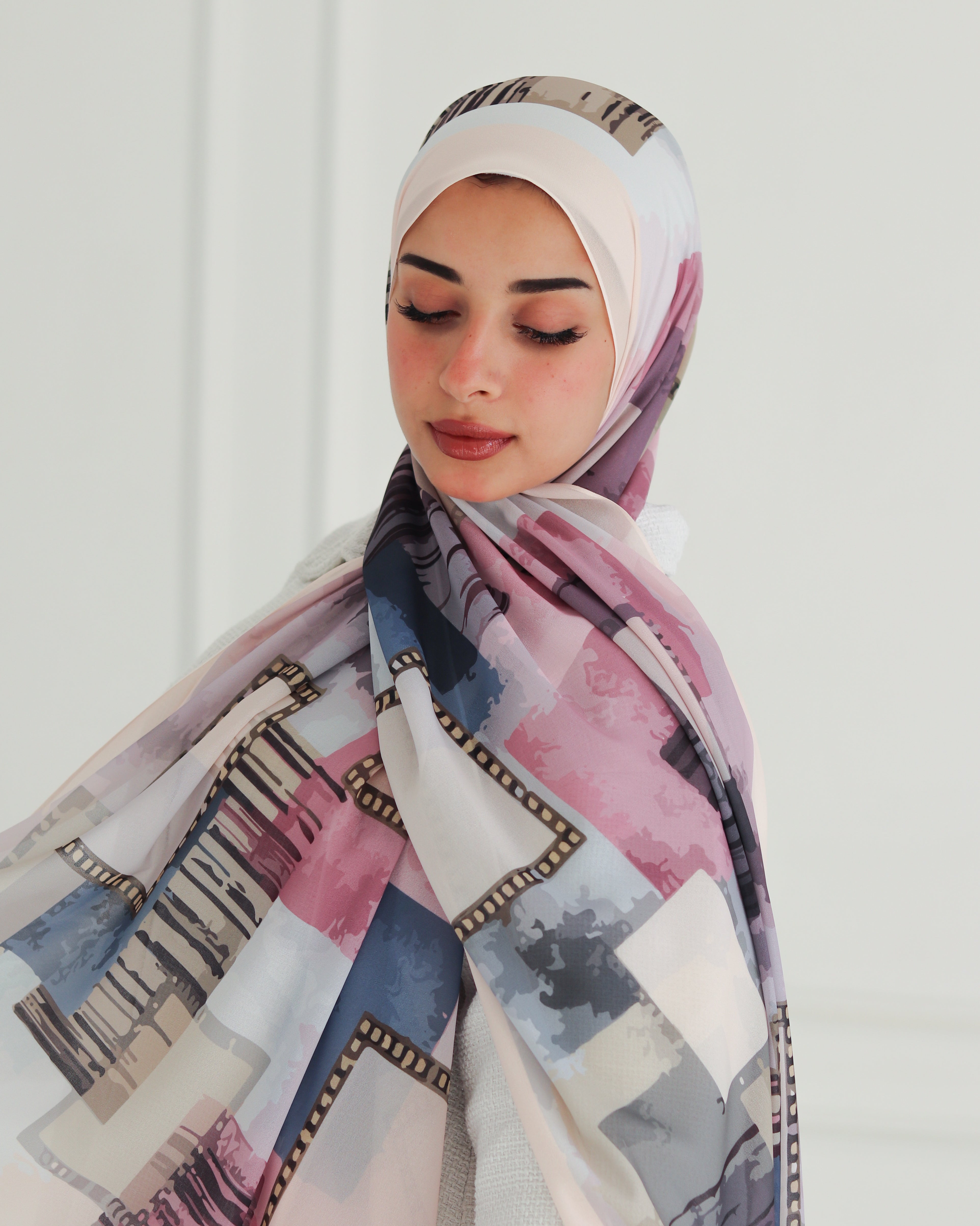 Colorful Filmstrip Printed Chiffon Scarf