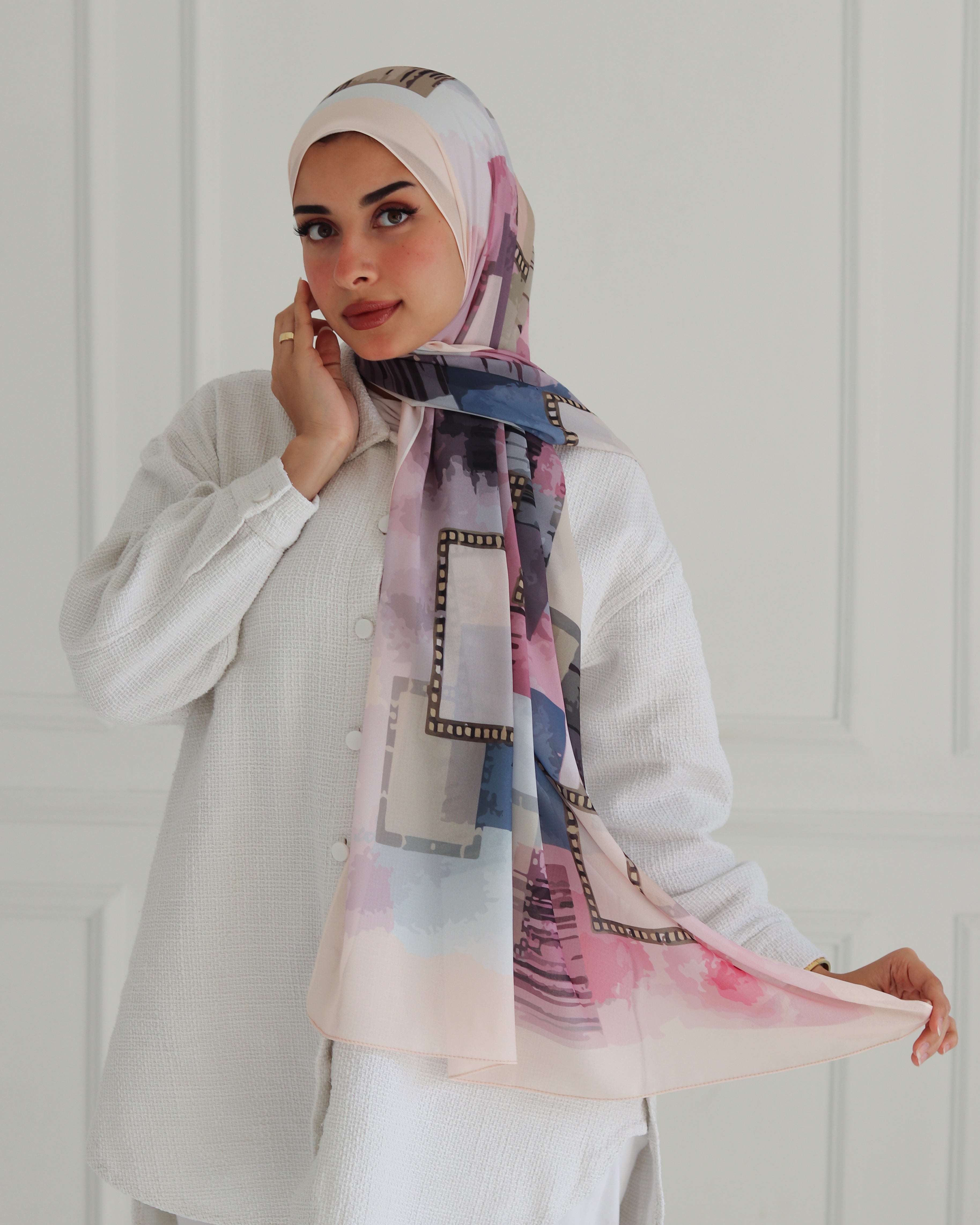 Colorful Filmstrip Printed Chiffon Scarf