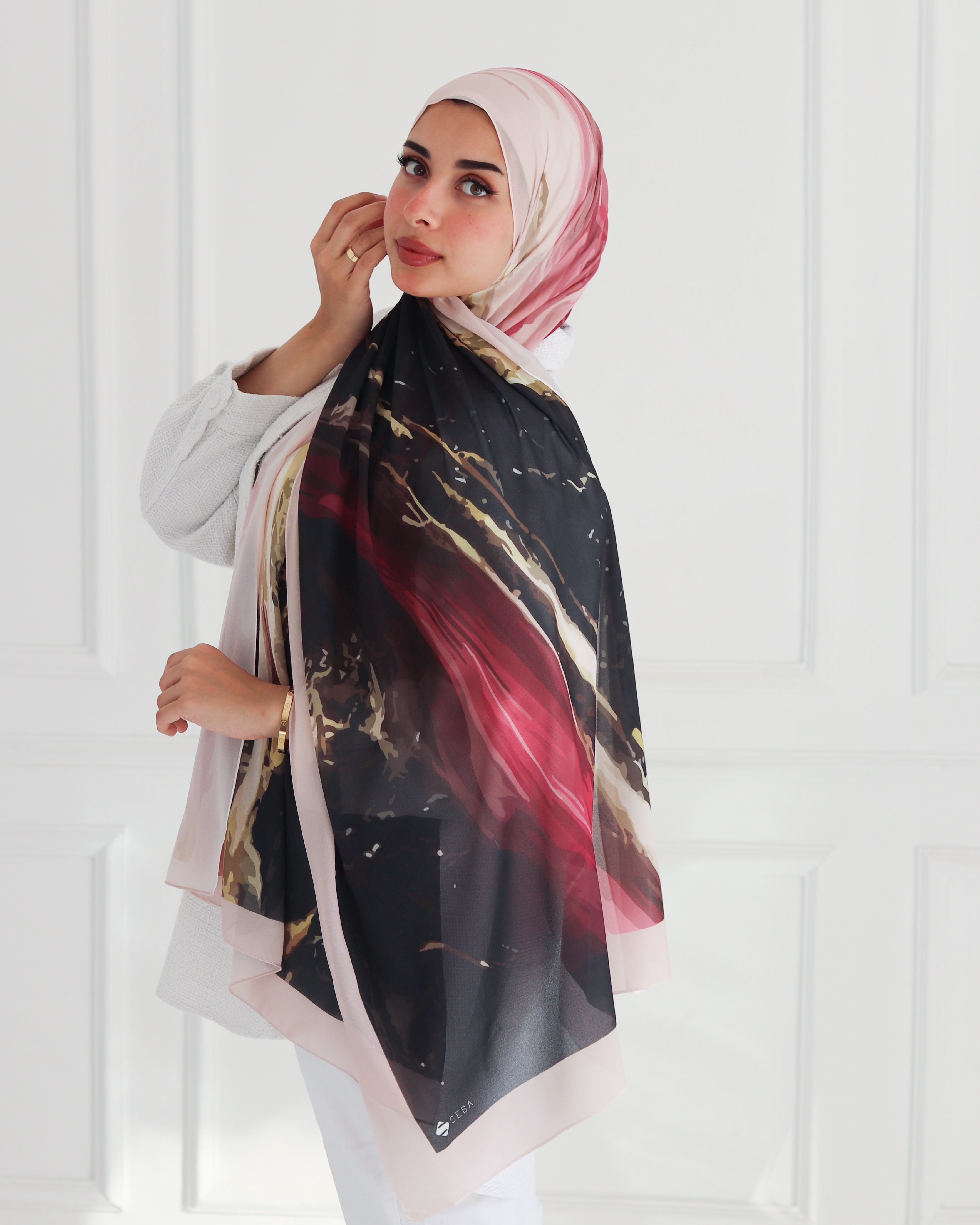 Flowing Patterns Printed Chiffon Scarf