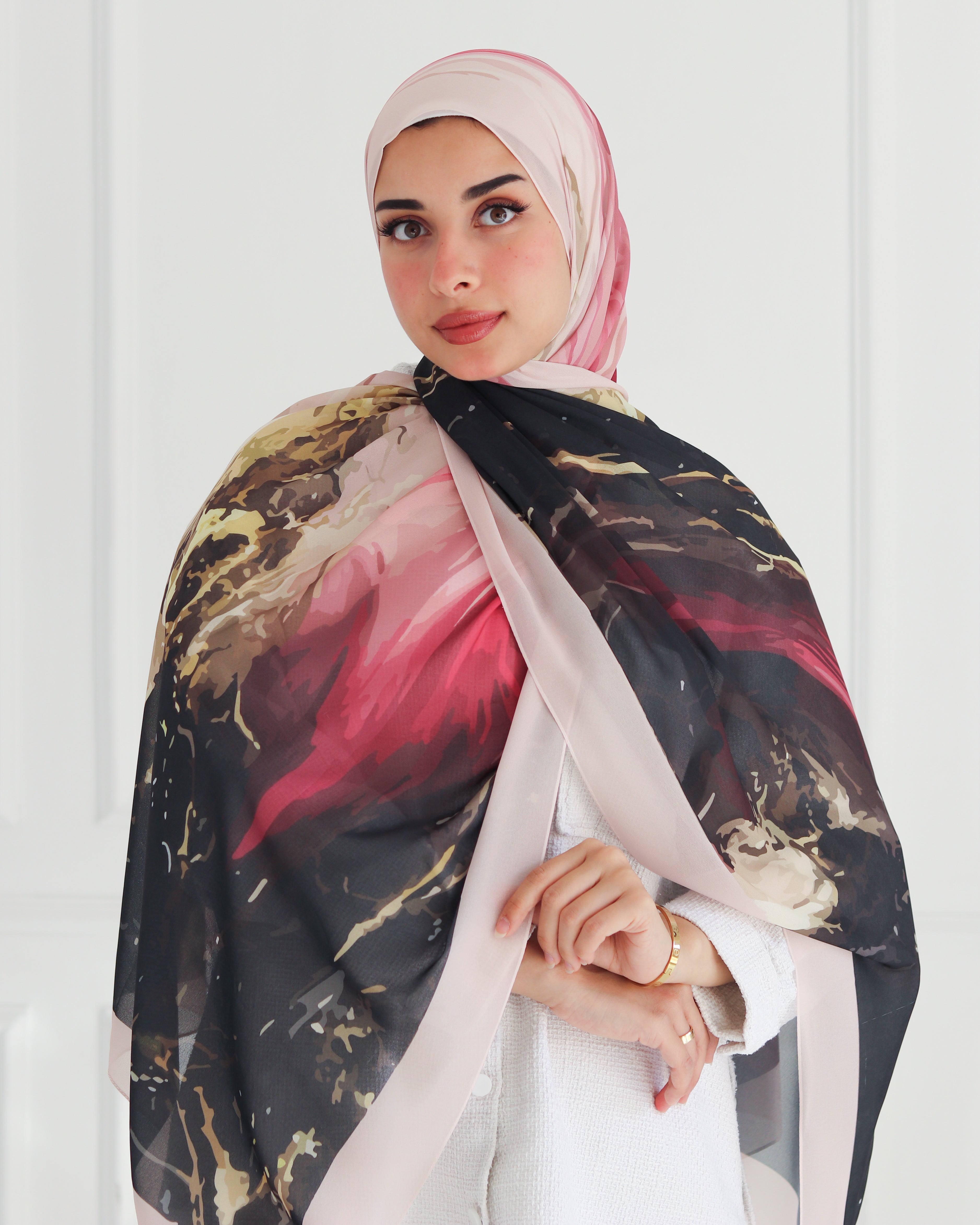 Flowing Patterns Printed Chiffon Scarf