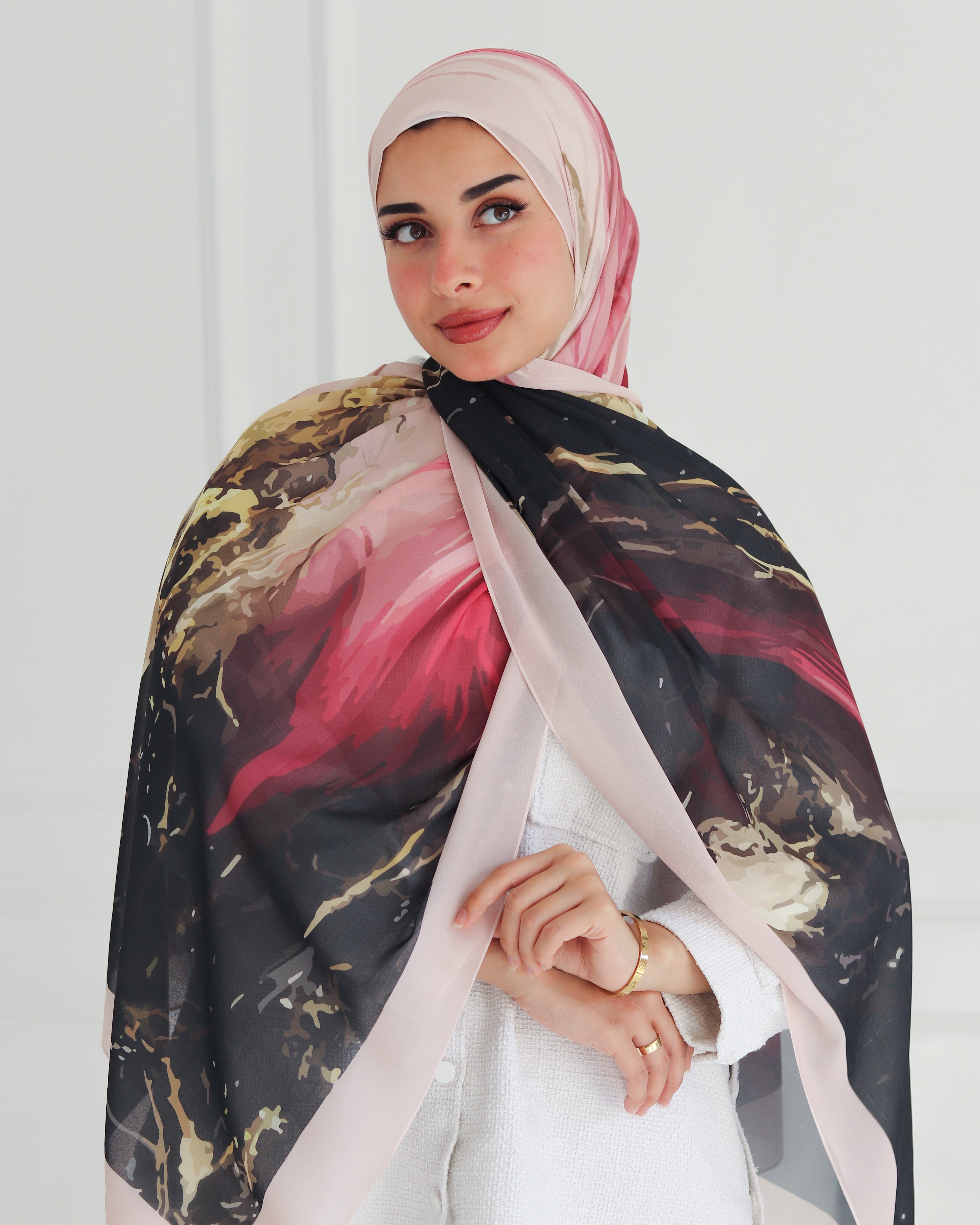 Flowing Patterns Printed Chiffon Scarf