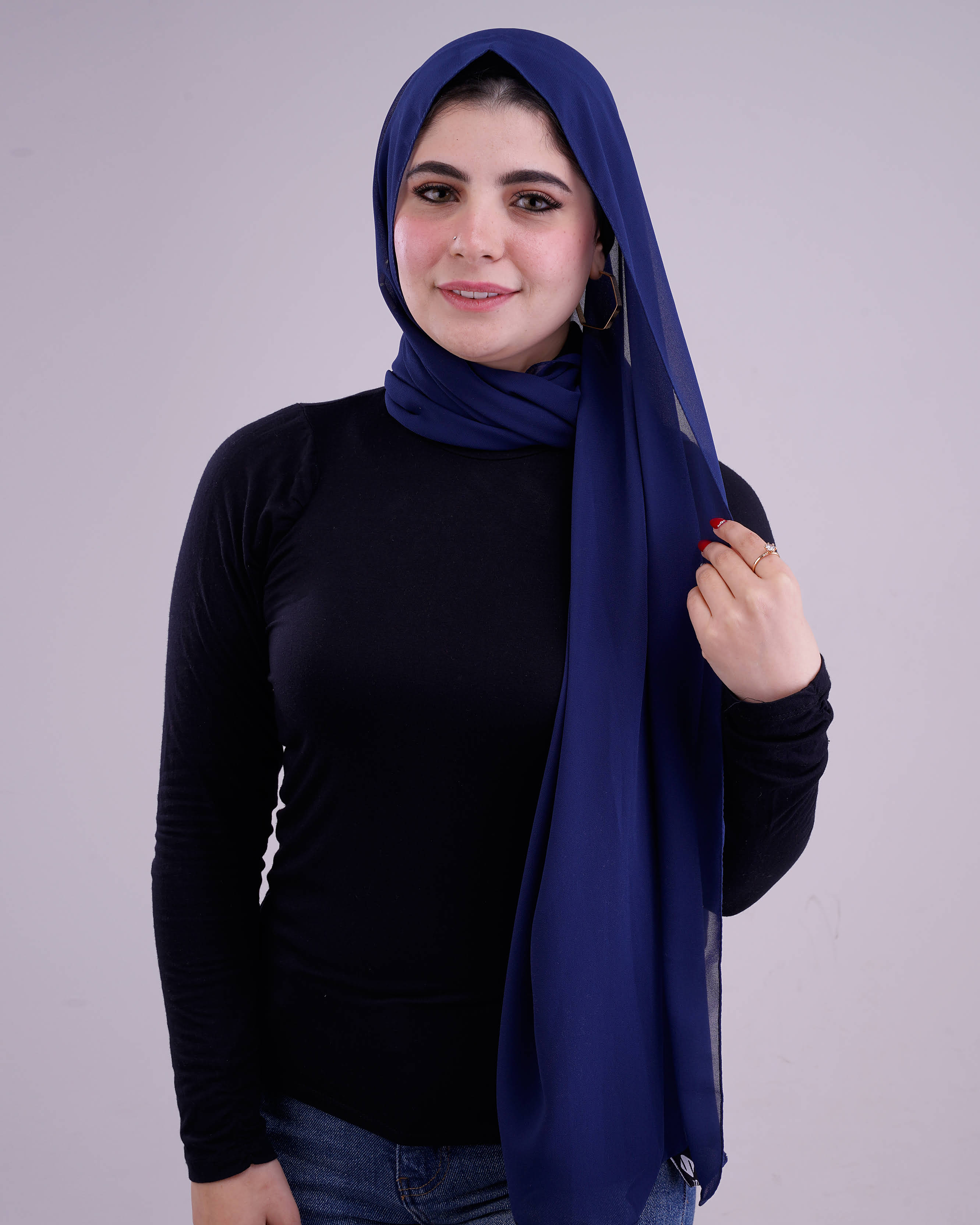 Dark Blue Plain Chiffon Scarf