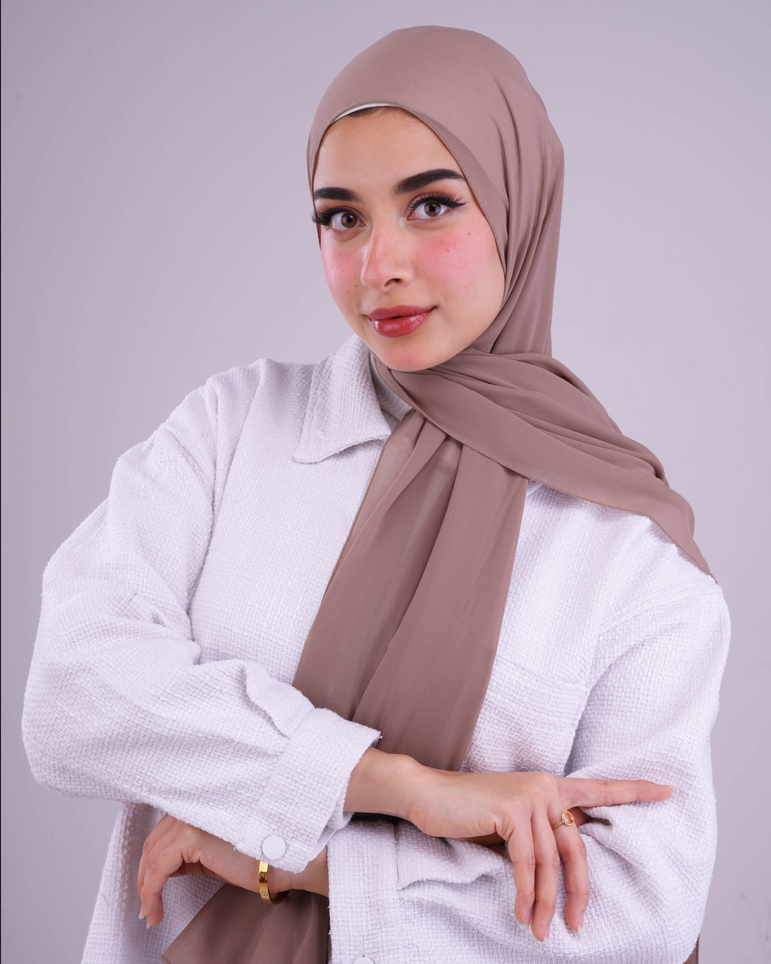 Light Brown Plain Chiffon Scarf