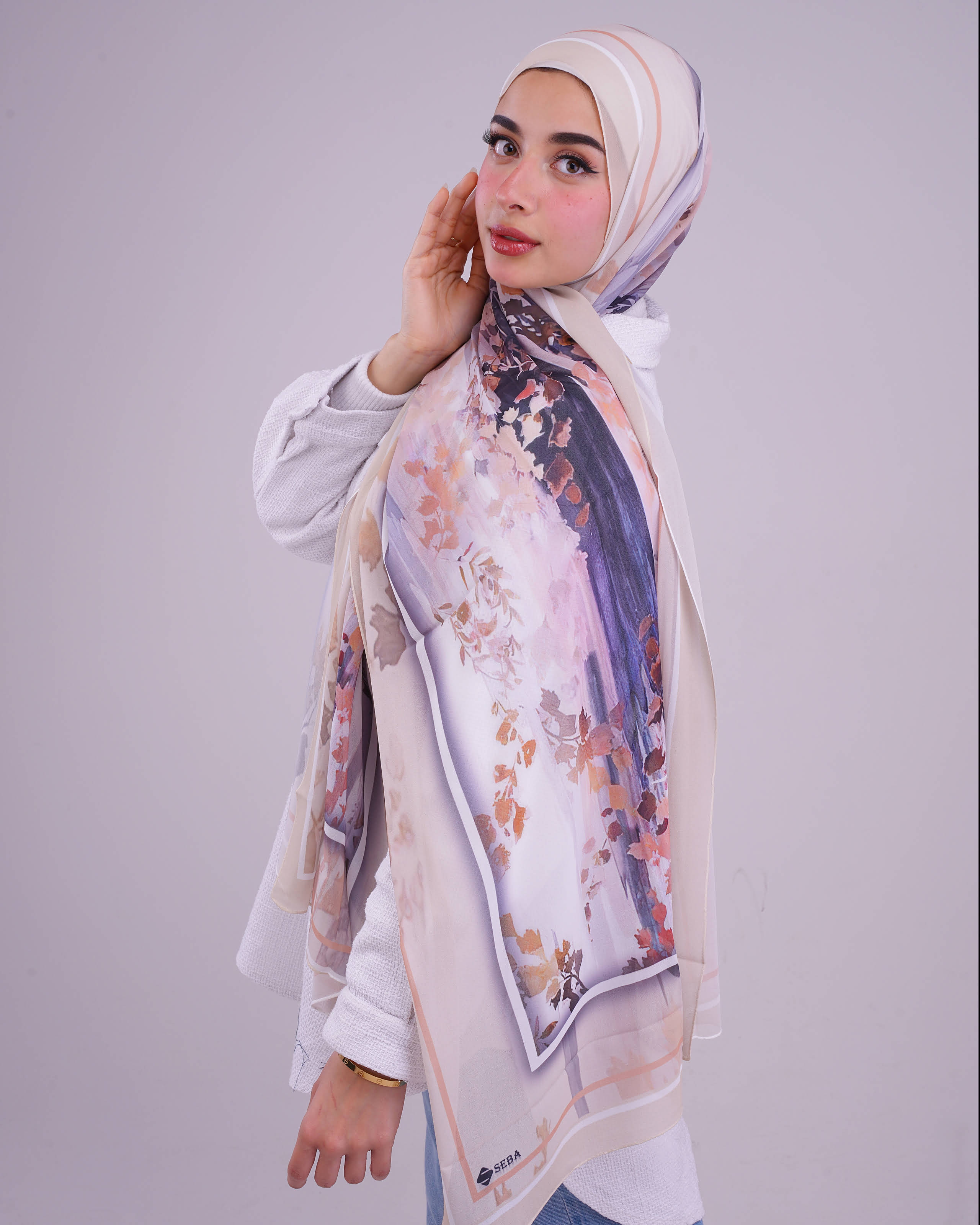 Sakura Blossom Printed Chiffon Scarf