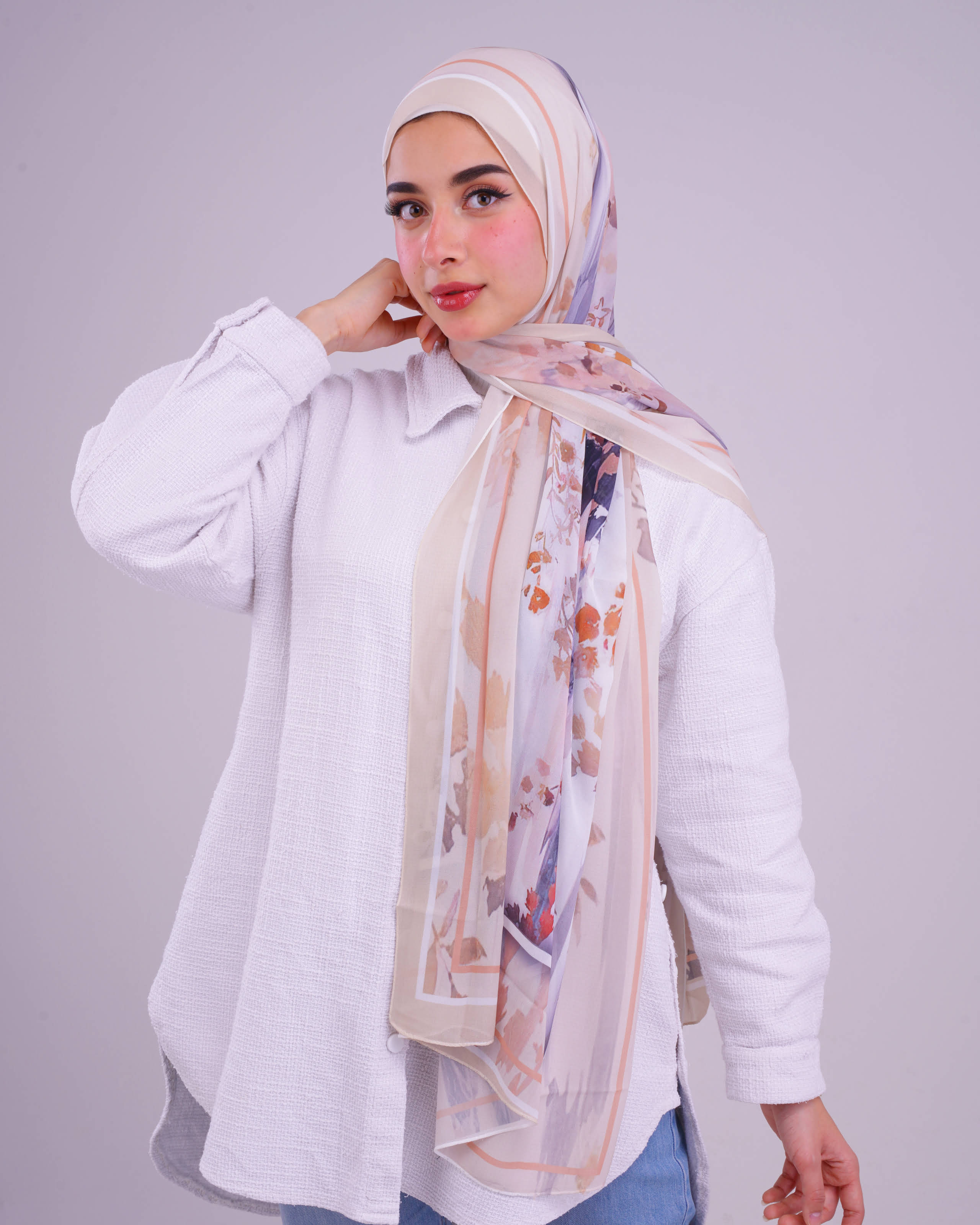 Sakura Blossom Printed Chiffon Scarf