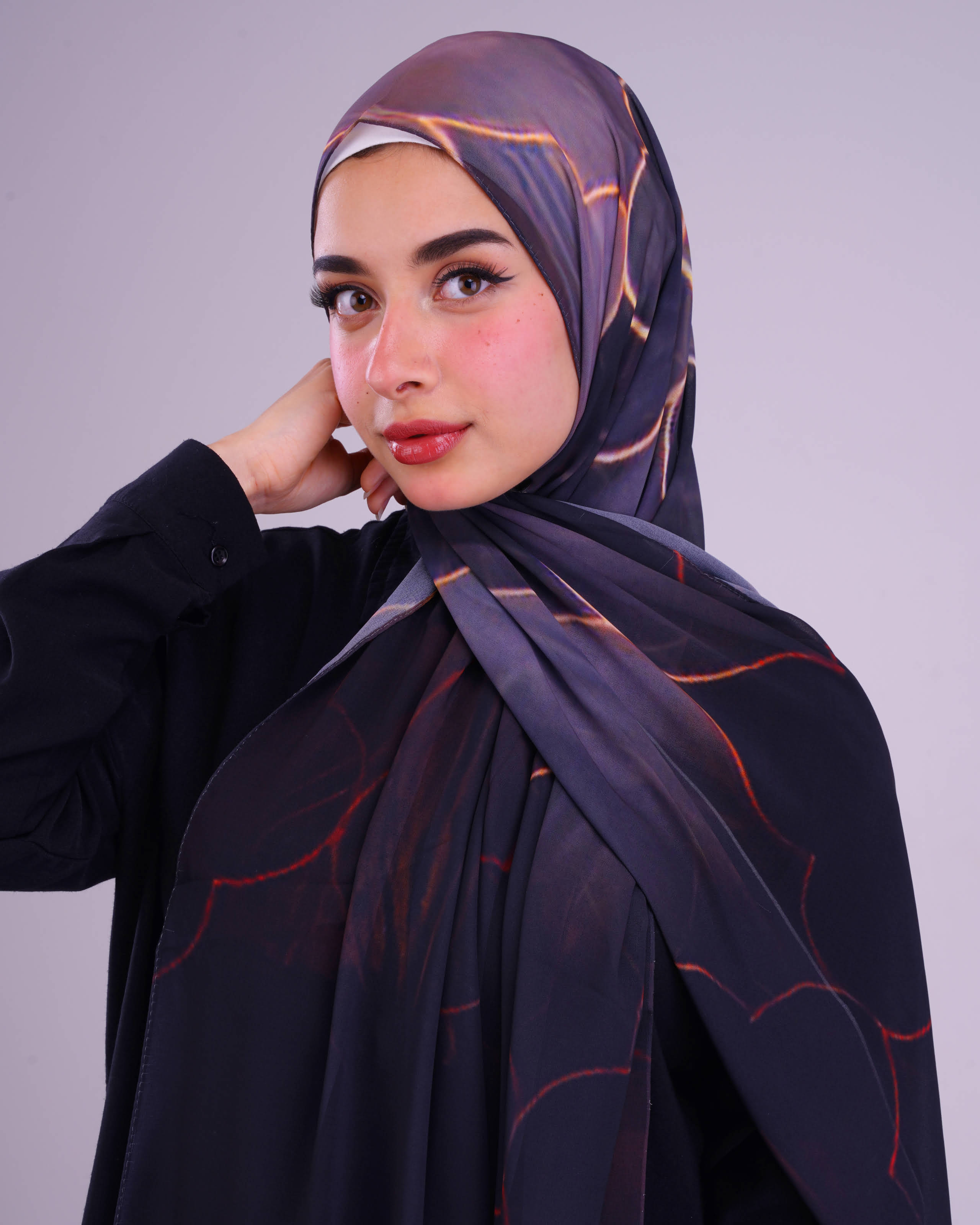 Elegant Noir Printed Chiffon Scarf