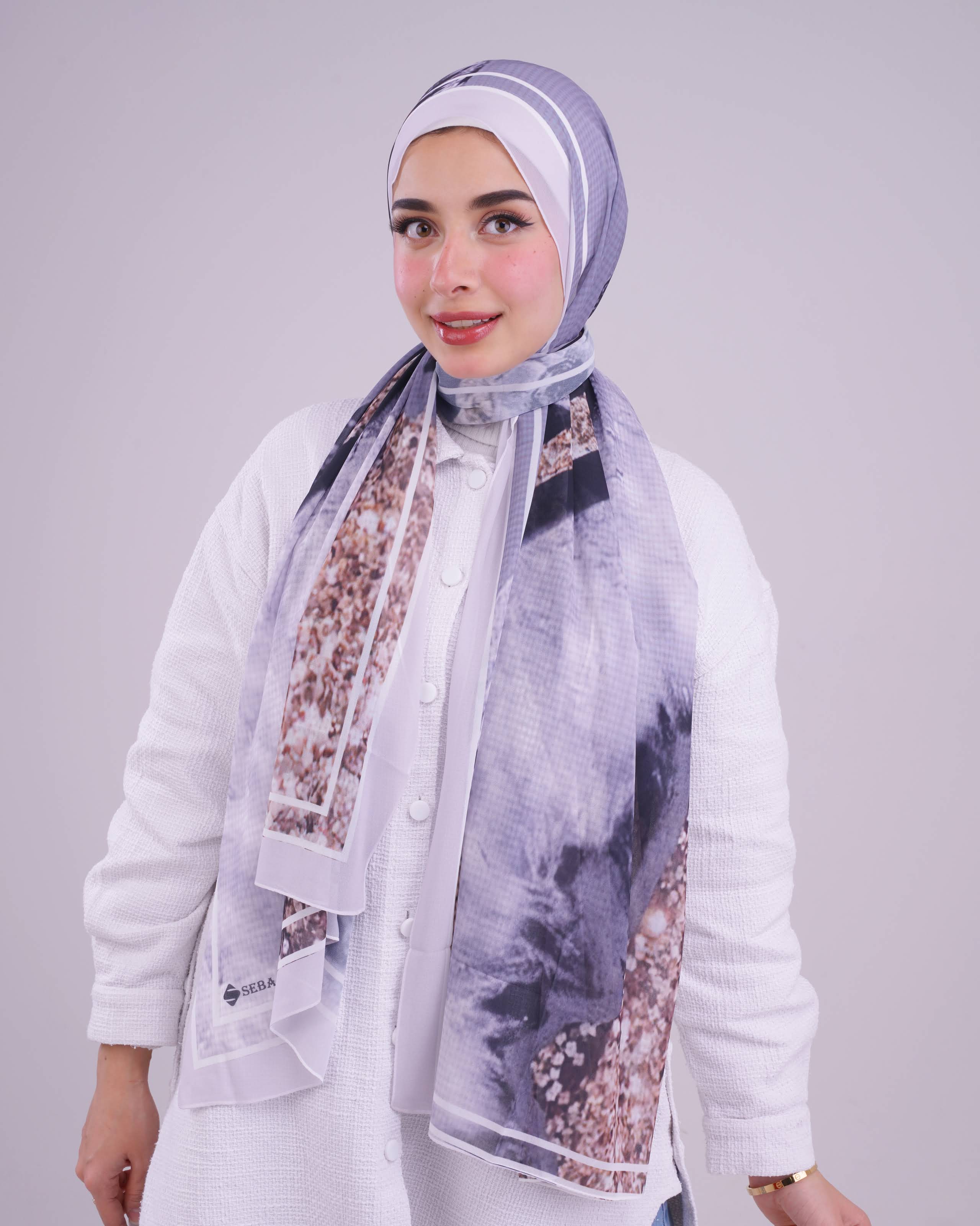 Lavender Bloom Printed Chiffon Scarf