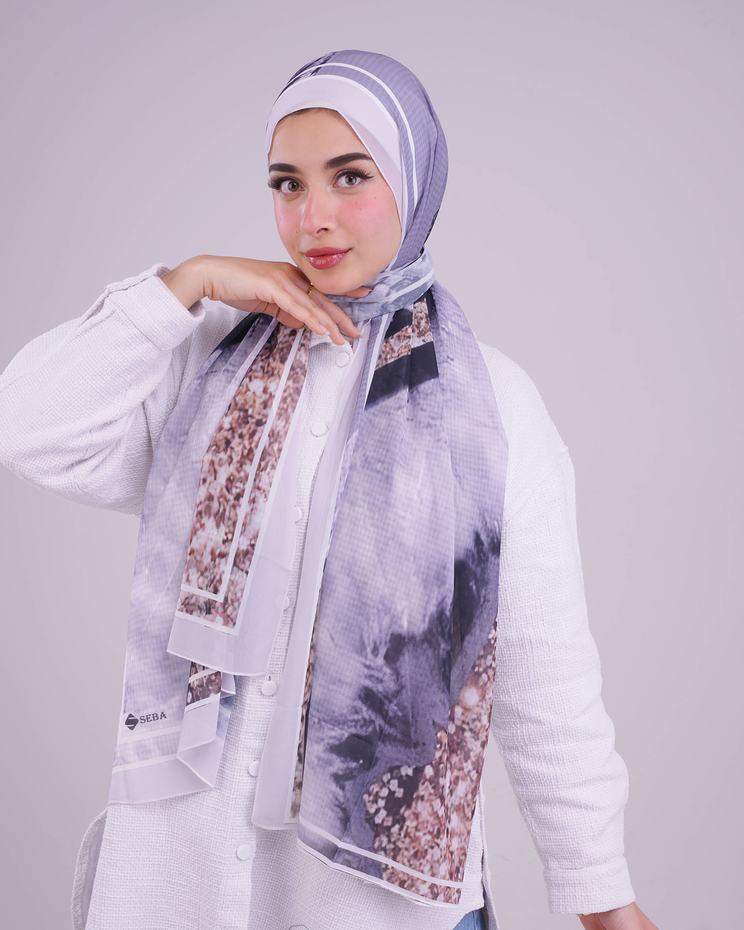 Lavender Bloom Printed Chiffon Scarf