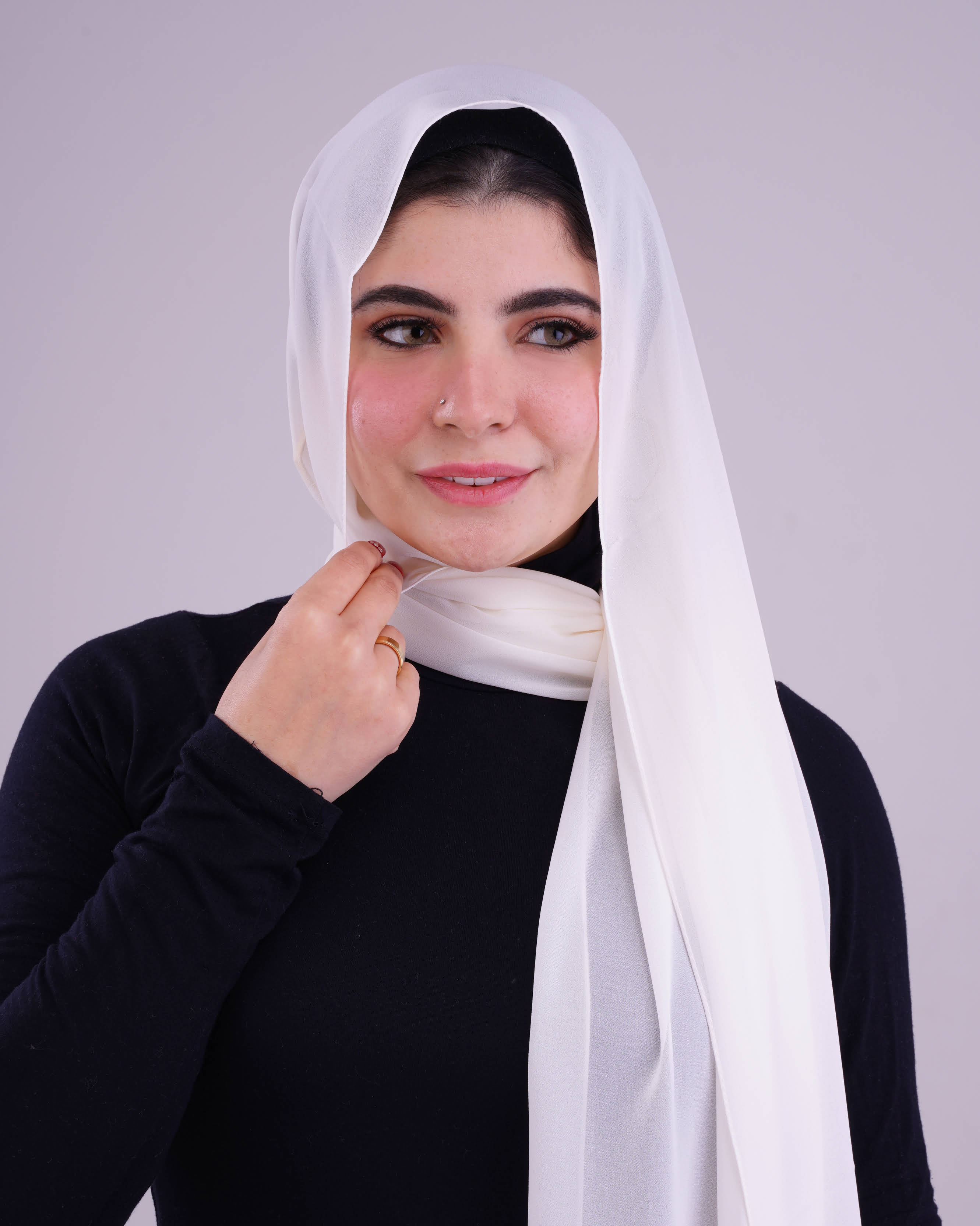 Off-White Plain Chiffon Scarf