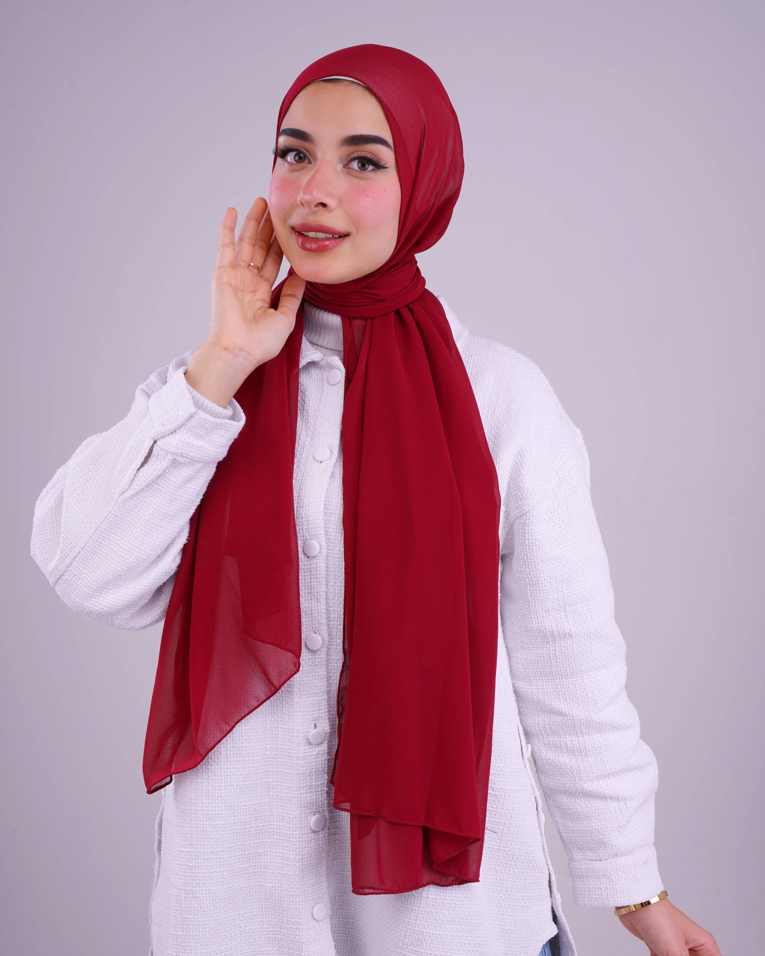 Red Plain Chiffon Scarf