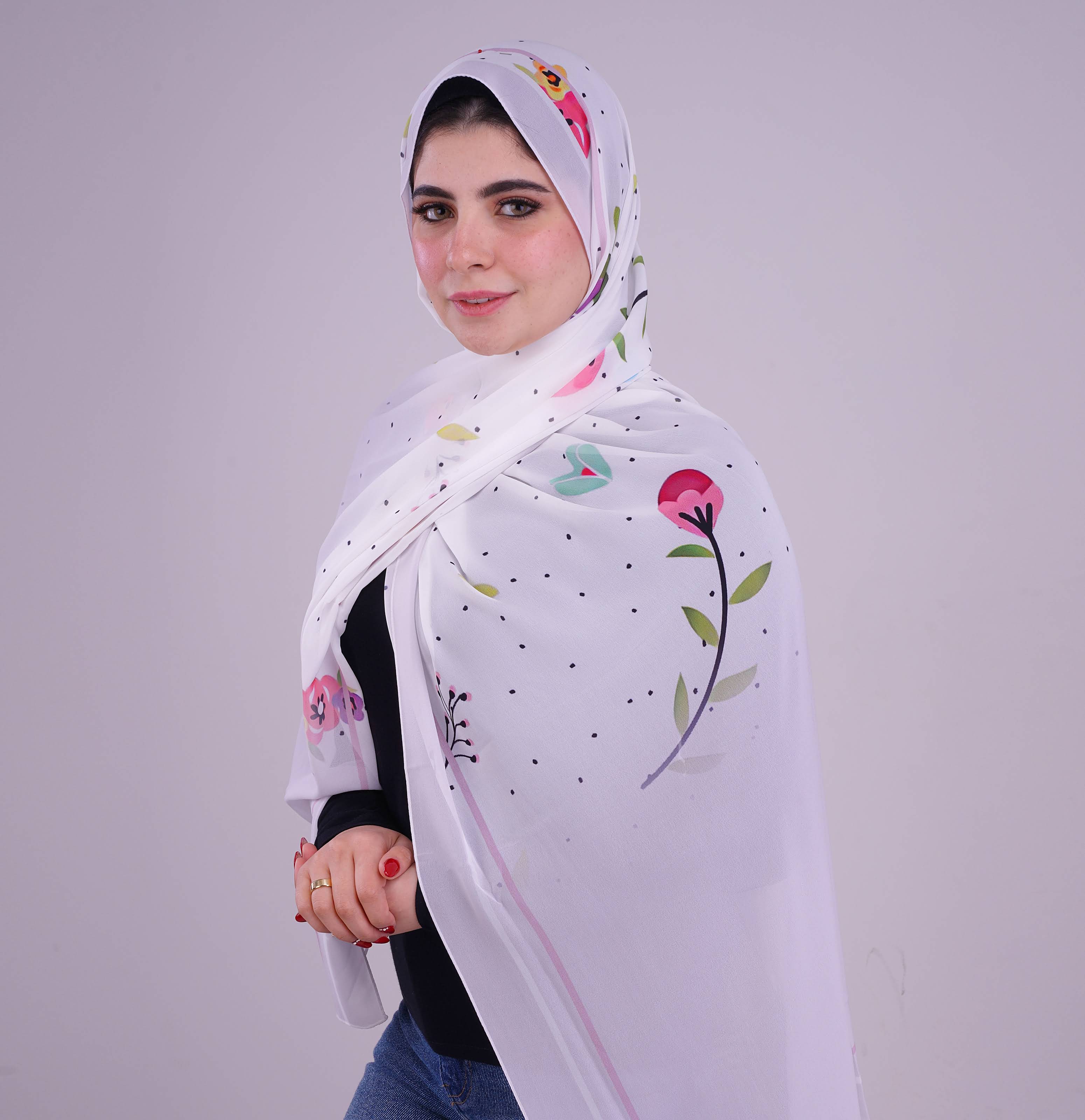 Flowery Printed Chiffon Scarf