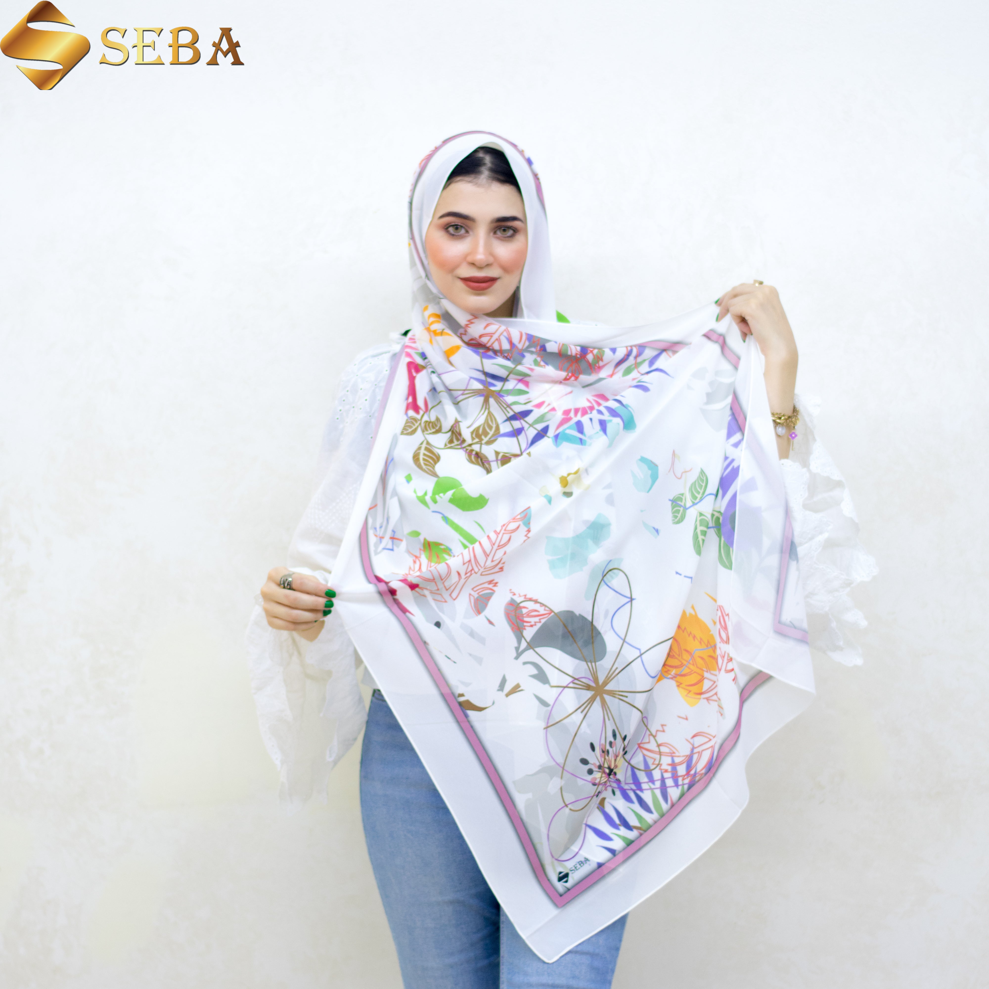 Floral Geometry Printed Chiffon Scarf