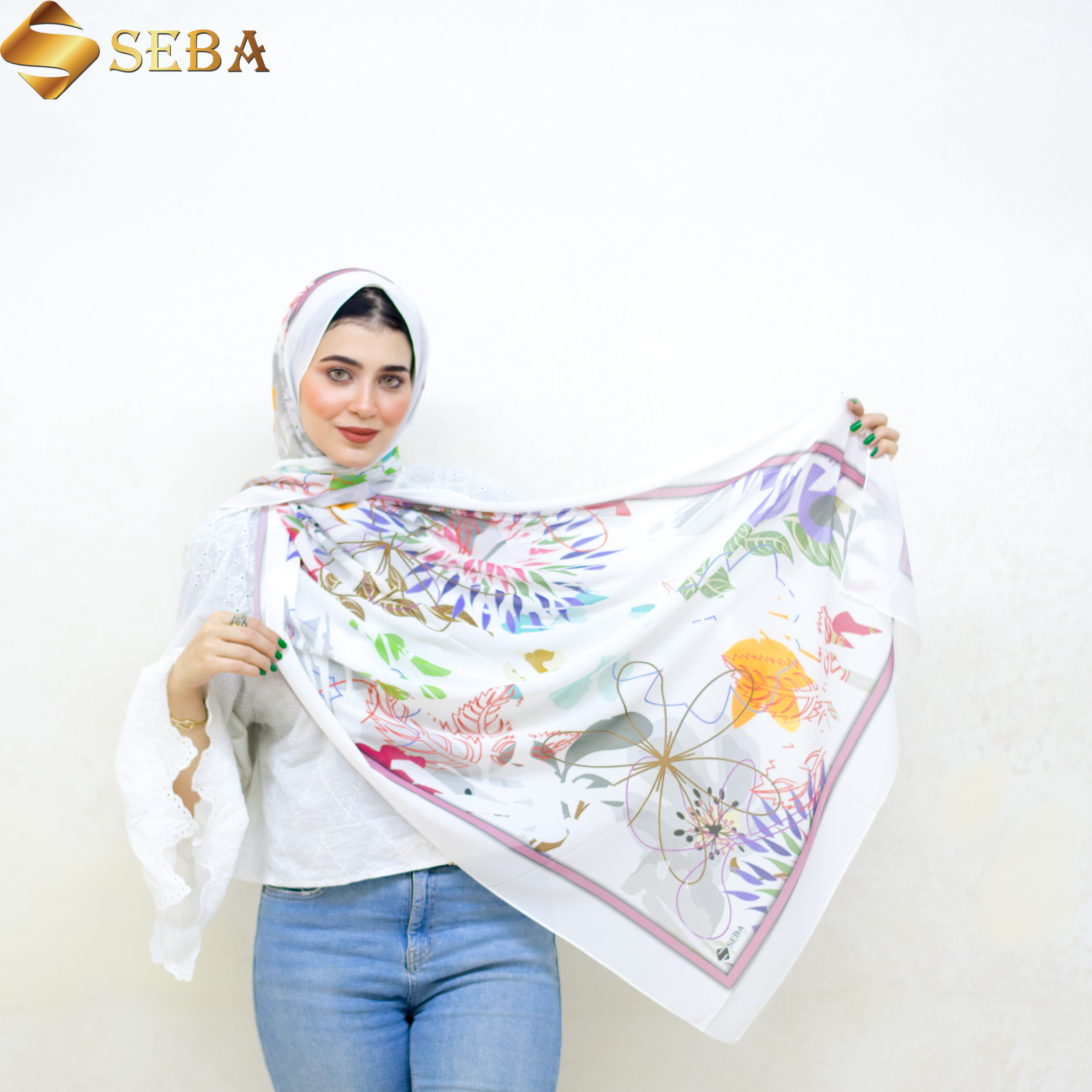 Floral Geometry Printed Chiffon Scarf