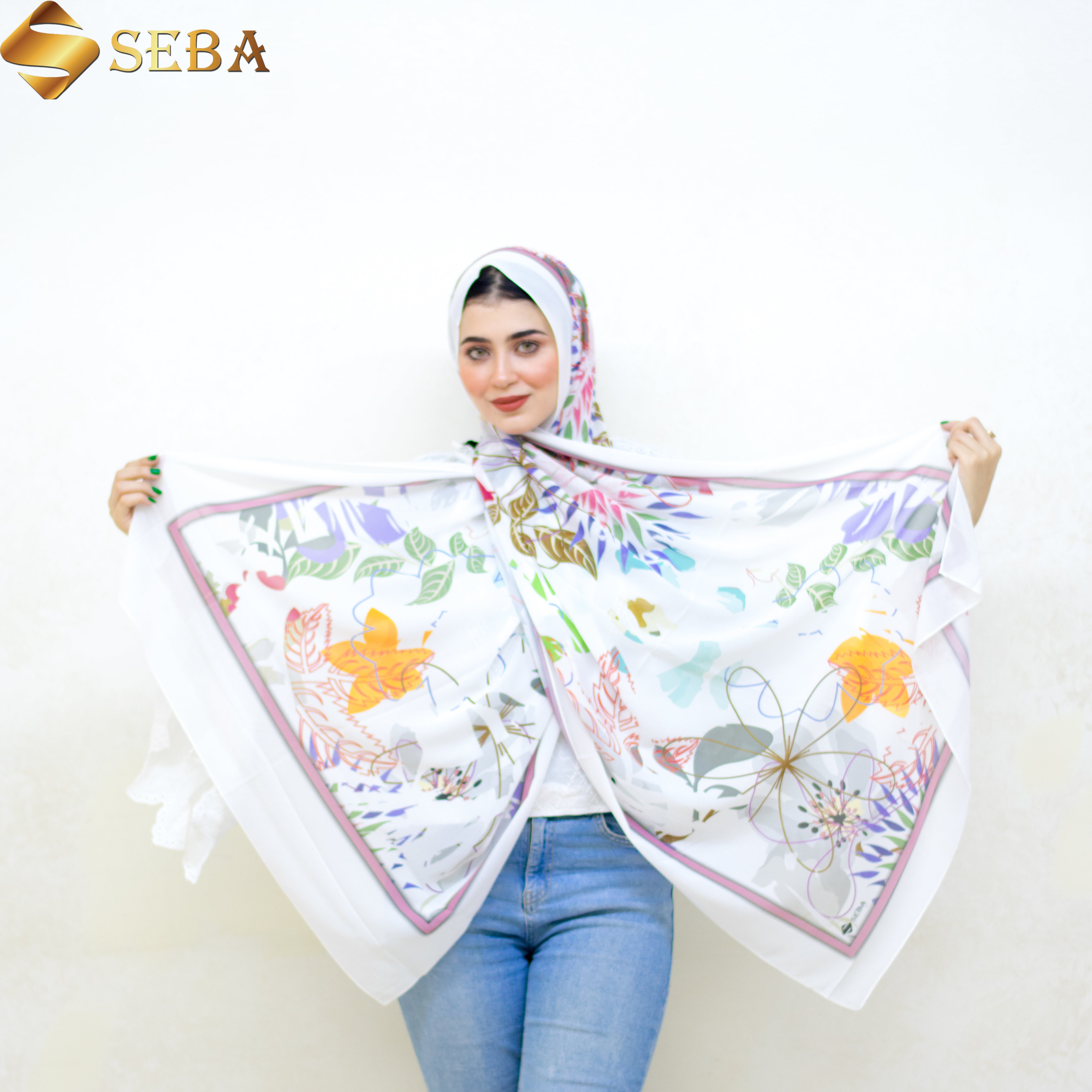 Floral Geometry Printed Chiffon Scarf