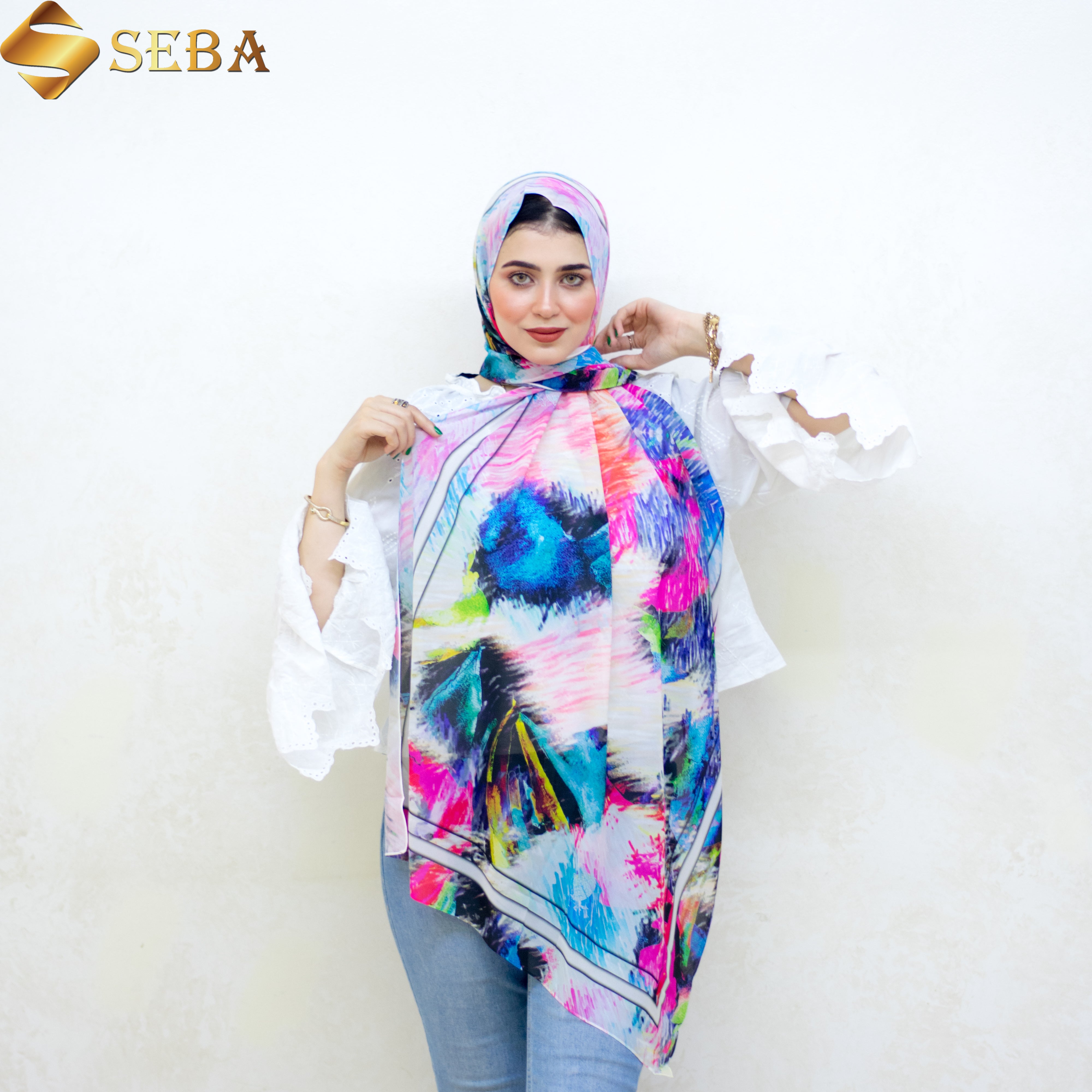 Ethereal Feather Printed Chiffon Scarf