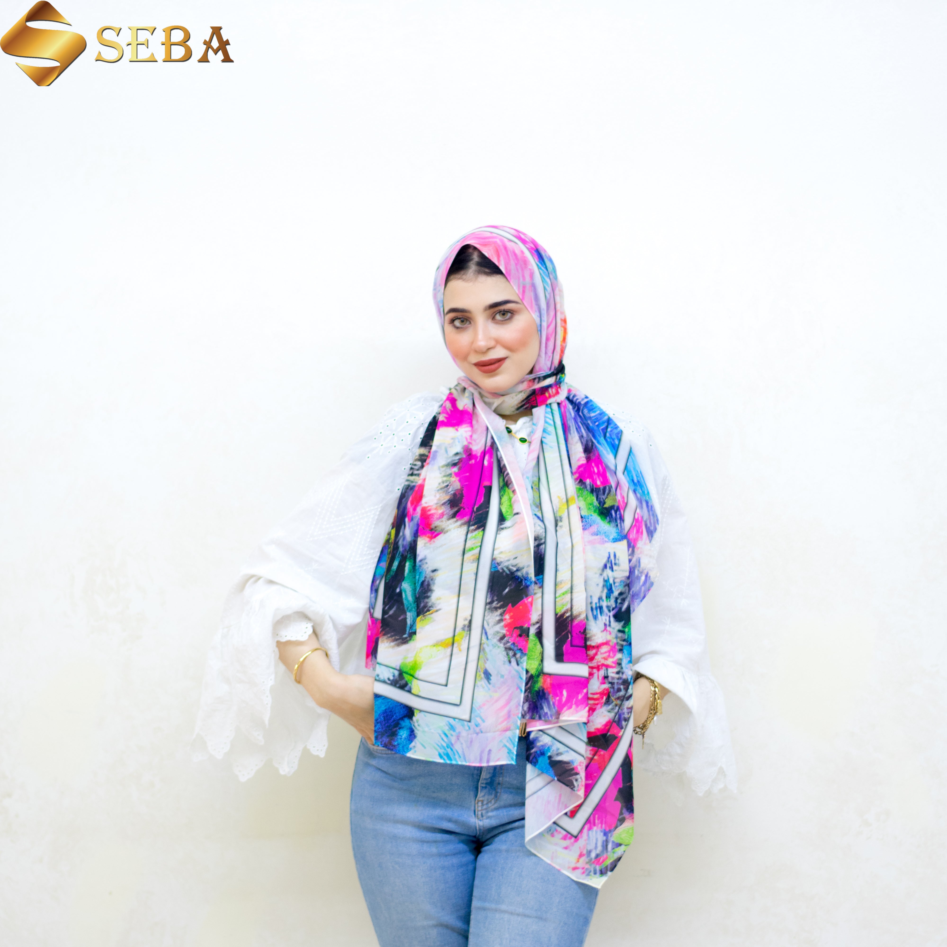 Ethereal Feather Printed Chiffon Scarf