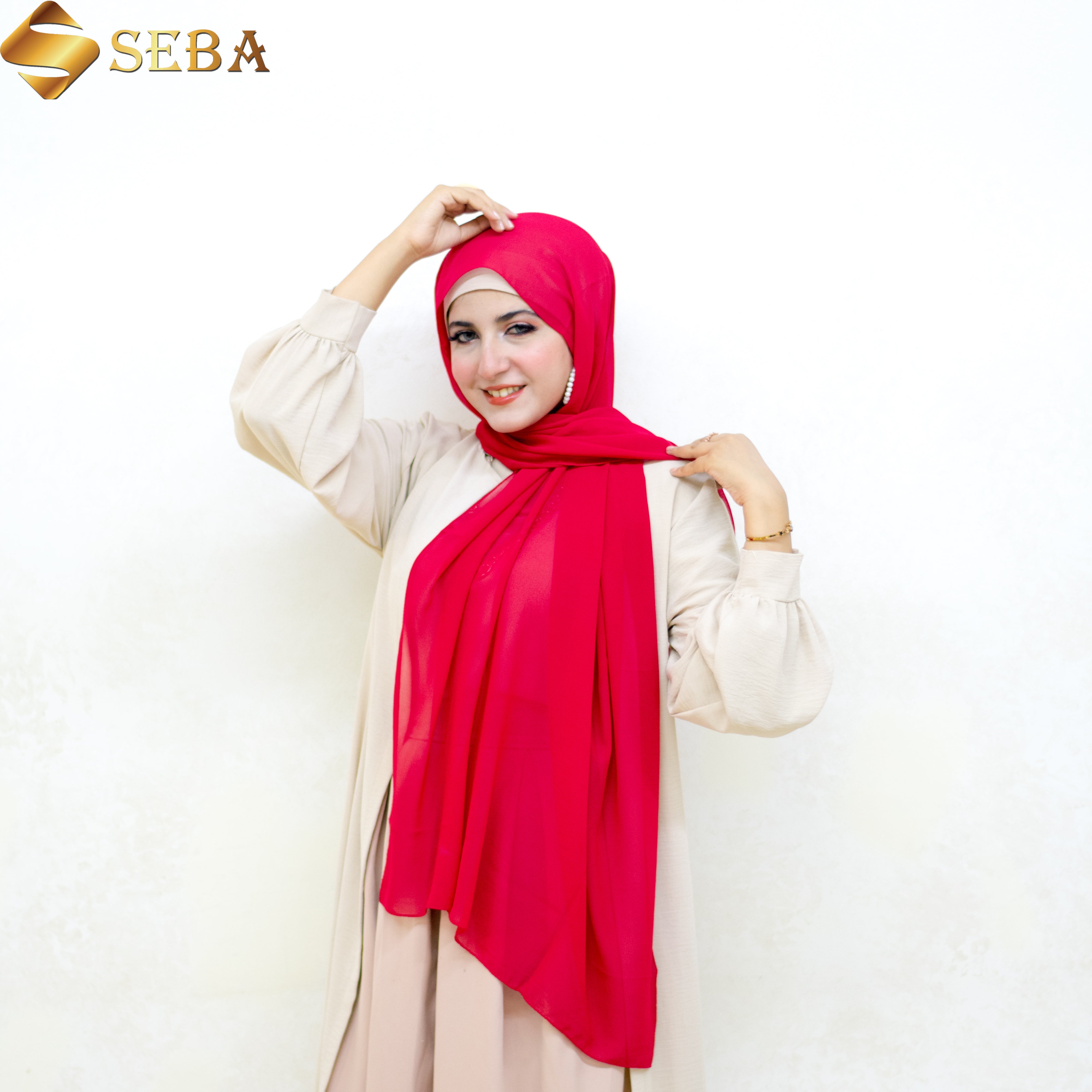 Deep Pink Plain Chiffon Scarf