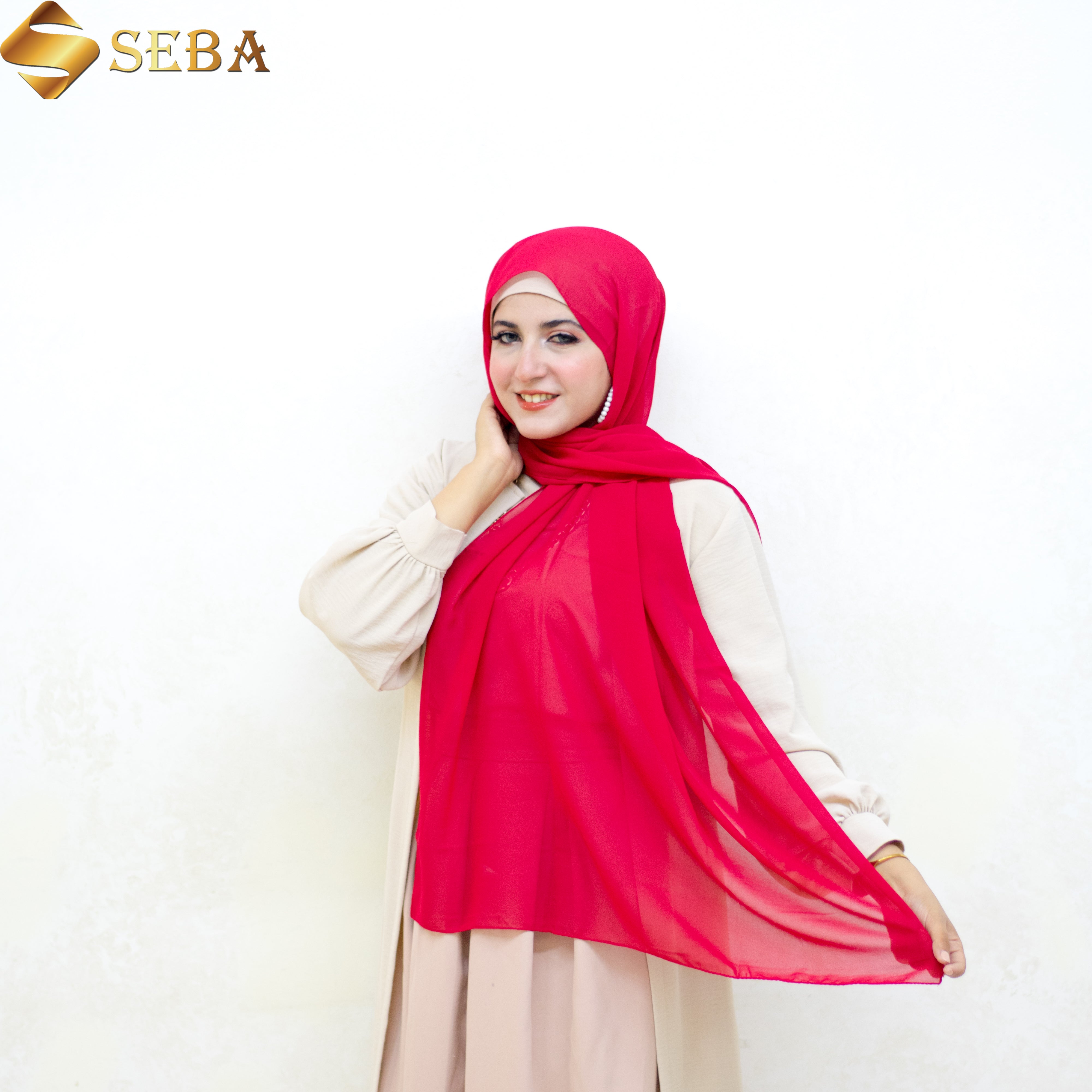 Deep Pink Plain Chiffon Scarf