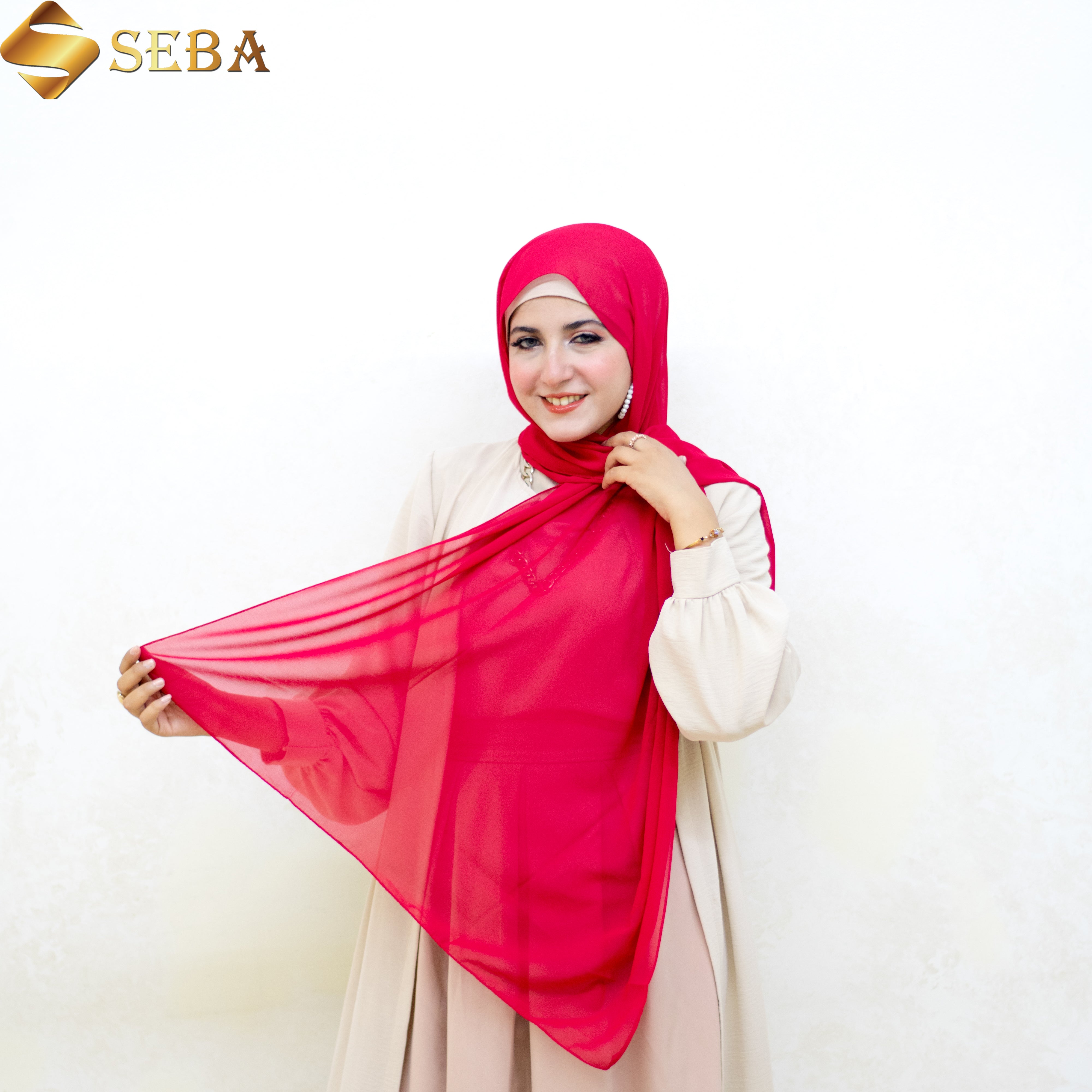 Deep Pink Plain Chiffon Scarf