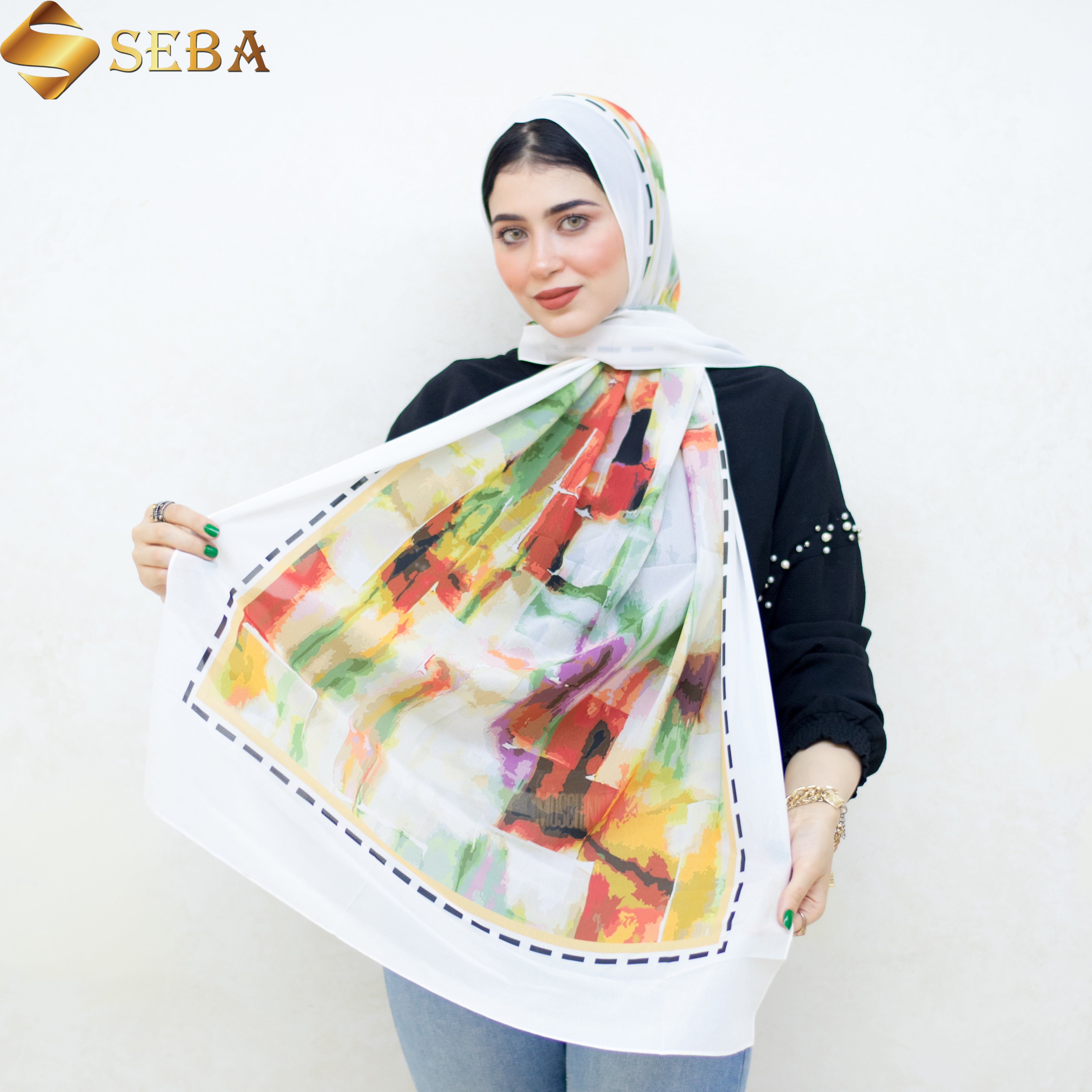 Abstract Artisanal Printed Chiffon Scarf