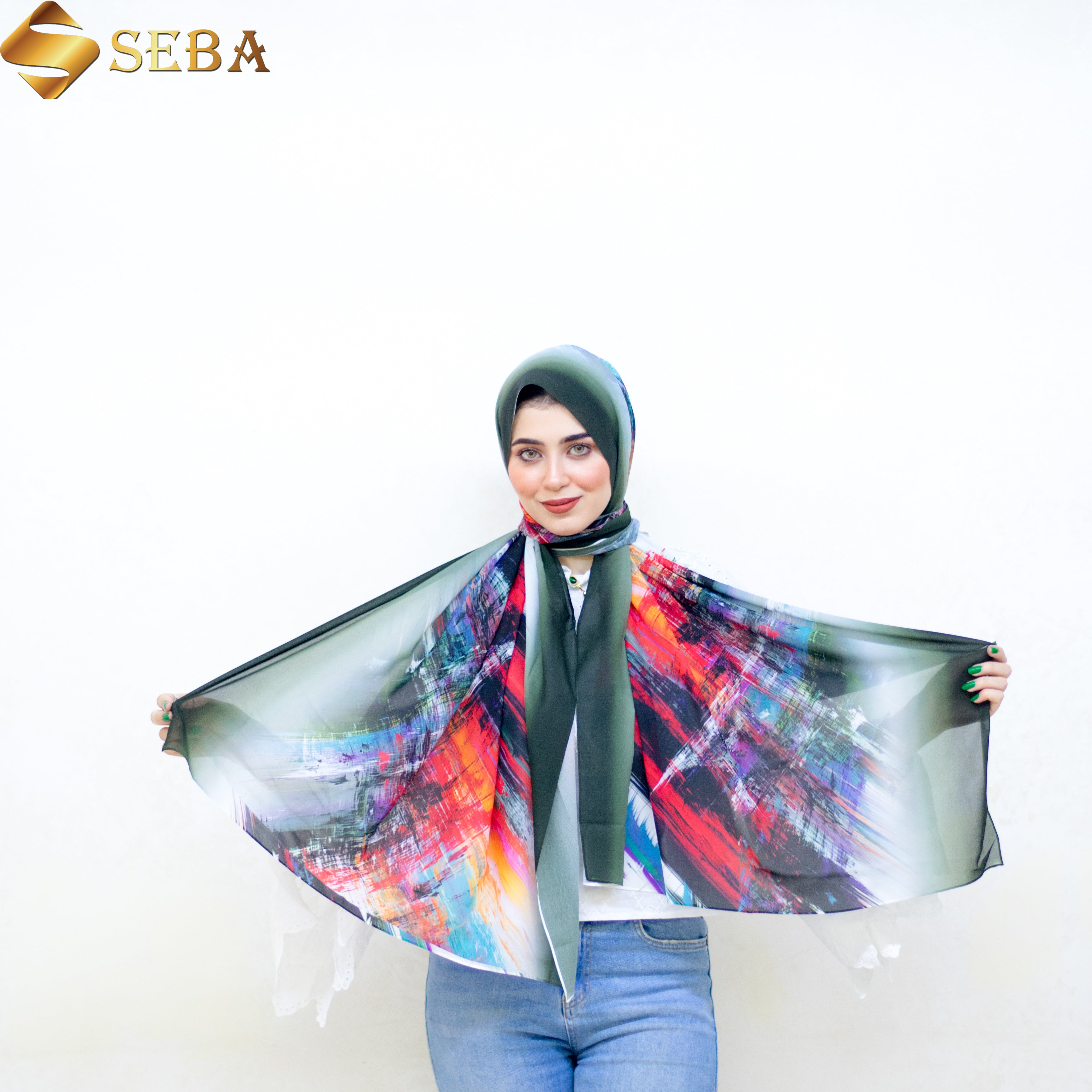 Vivid Brushstroke Printed Chiffon Scarf